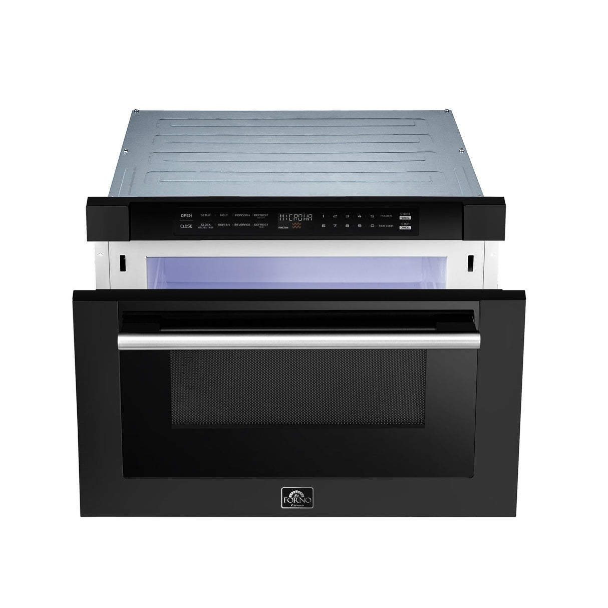 Forno Capoliveri Espresso 24-Inch Microwave Drawer, Black, 1.2 cu.ft, 1500 Watts, Built-In, Touch Control LCD Display, Auto-Touch Open/Close, 11 Power Levels, Sensor Cooking