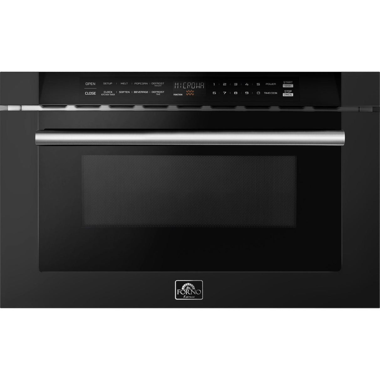 Forno Capoliveri Espresso 24-Inch Microwave Drawer, Black, 1.2 cu.ft, 1500 Watts, Built-In, Touch Control LCD Display, Auto-Touch Open/Close, 11 Power Levels, Sensor Cooking