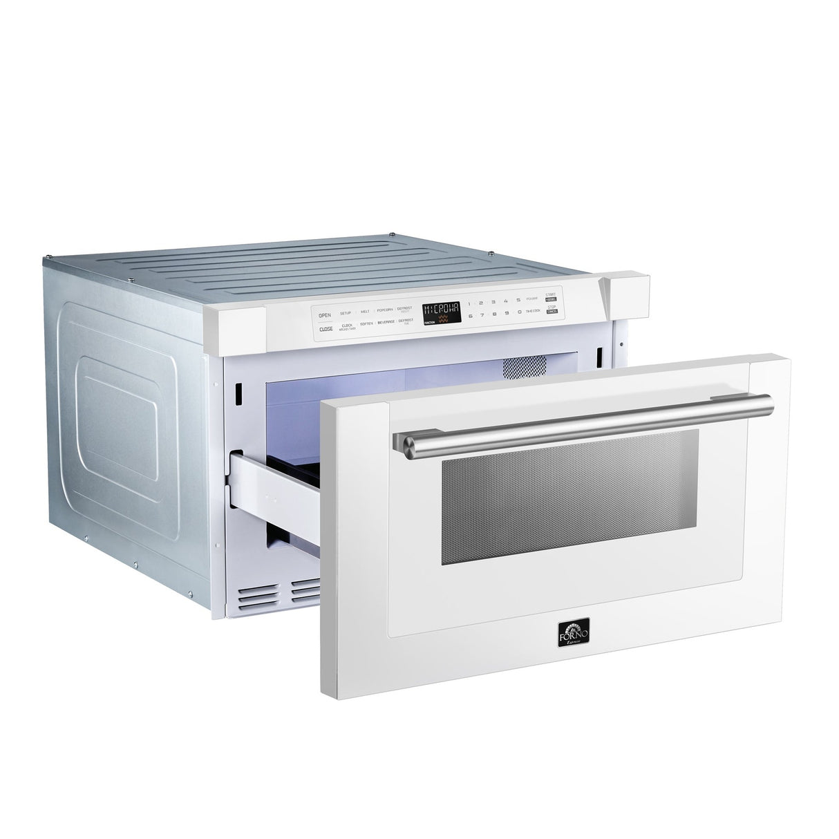 Forno Capoliveri Espresso 24-Inch Microwave Drawer, White, 1.2 cu.ft, 1500 Watts, Built-In, Touch Control LCD Display, Auto-Touch Open/Close, 11 Power Levels, Sensor Cooking