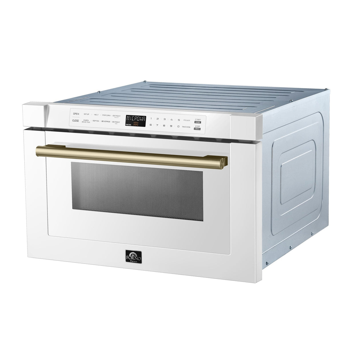 Forno Capoliveri Espresso 24-Inch Microwave Drawer, White, 1.2 cu.ft, 1500 Watts, Built-In, Touch Control LCD Display, Auto-Touch Open/Close, 11 Power Levels, Sensor Cooking