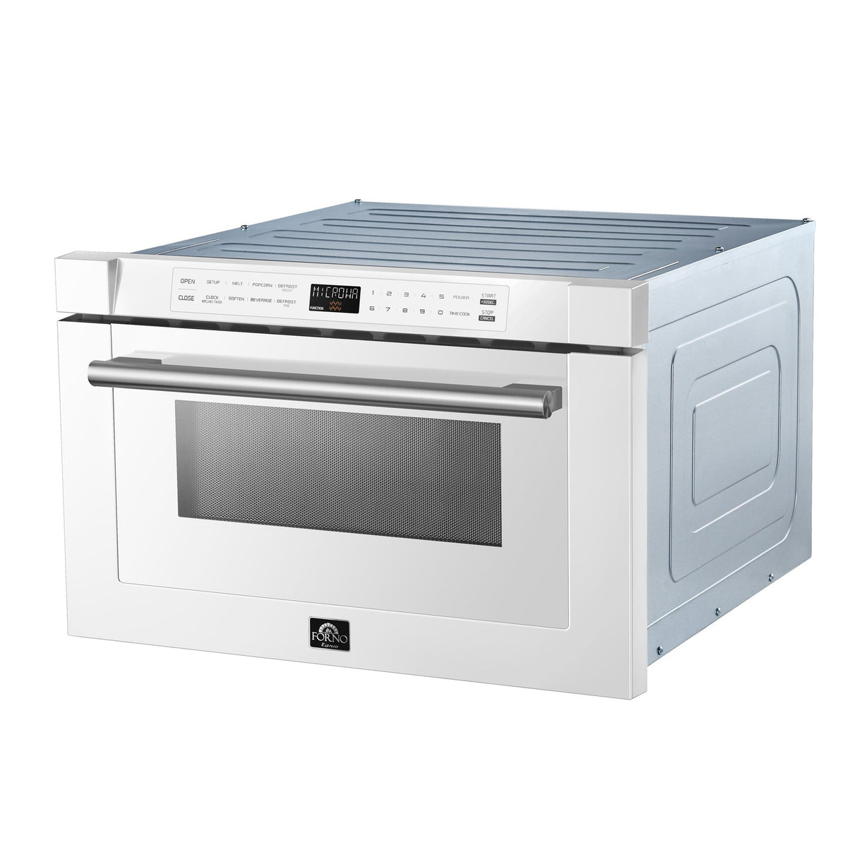 Forno Capoliveri Espresso 24-Inch Microwave Drawer, White, 1.2 cu.ft, 1500 Watts, Built-In, Touch Control LCD Display, Auto-Touch Open/Close, 11 Power Levels, Sensor Cooking