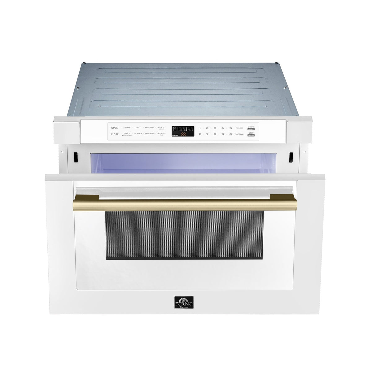 Forno Capoliveri Espresso 24-Inch Microwave Drawer, White, 1.2 cu.ft, 1500 Watts, Built-In, Touch Control LCD Display, Auto-Touch Open/Close, 11 Power Levels, Sensor Cooking