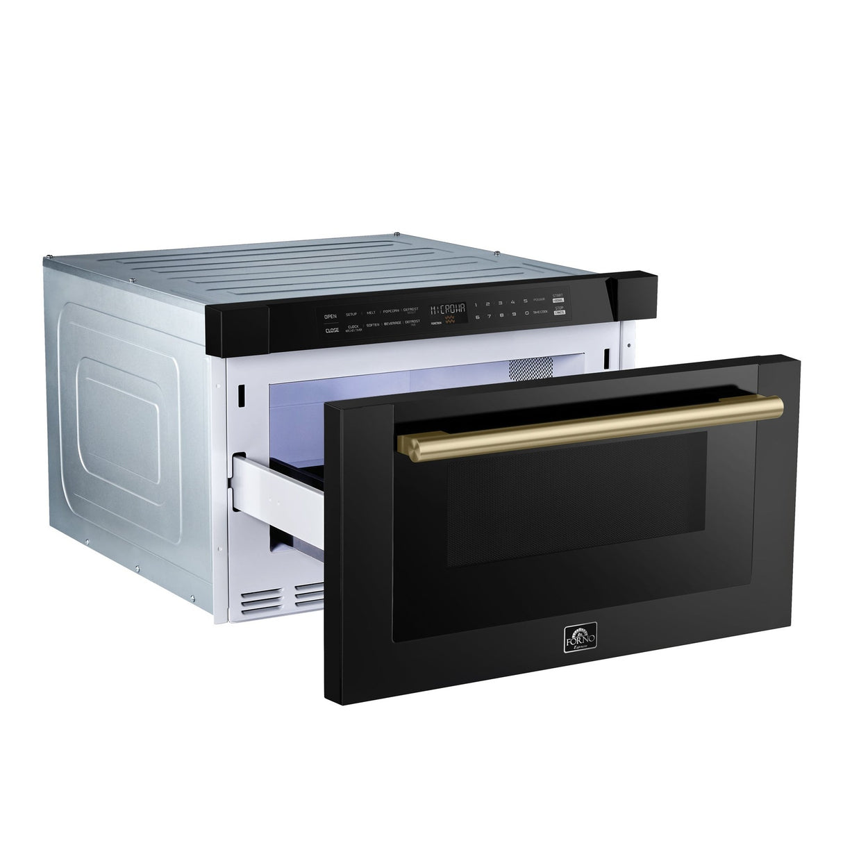 Forno Capoliveri Espresso 24-Inch Microwave Drawer, Black, 1.2 cu.ft, 1500 Watts, Built-In, Touch Control LCD Display, Auto-Touch Open/Close, 11 Power Levels, Sensor Cooking