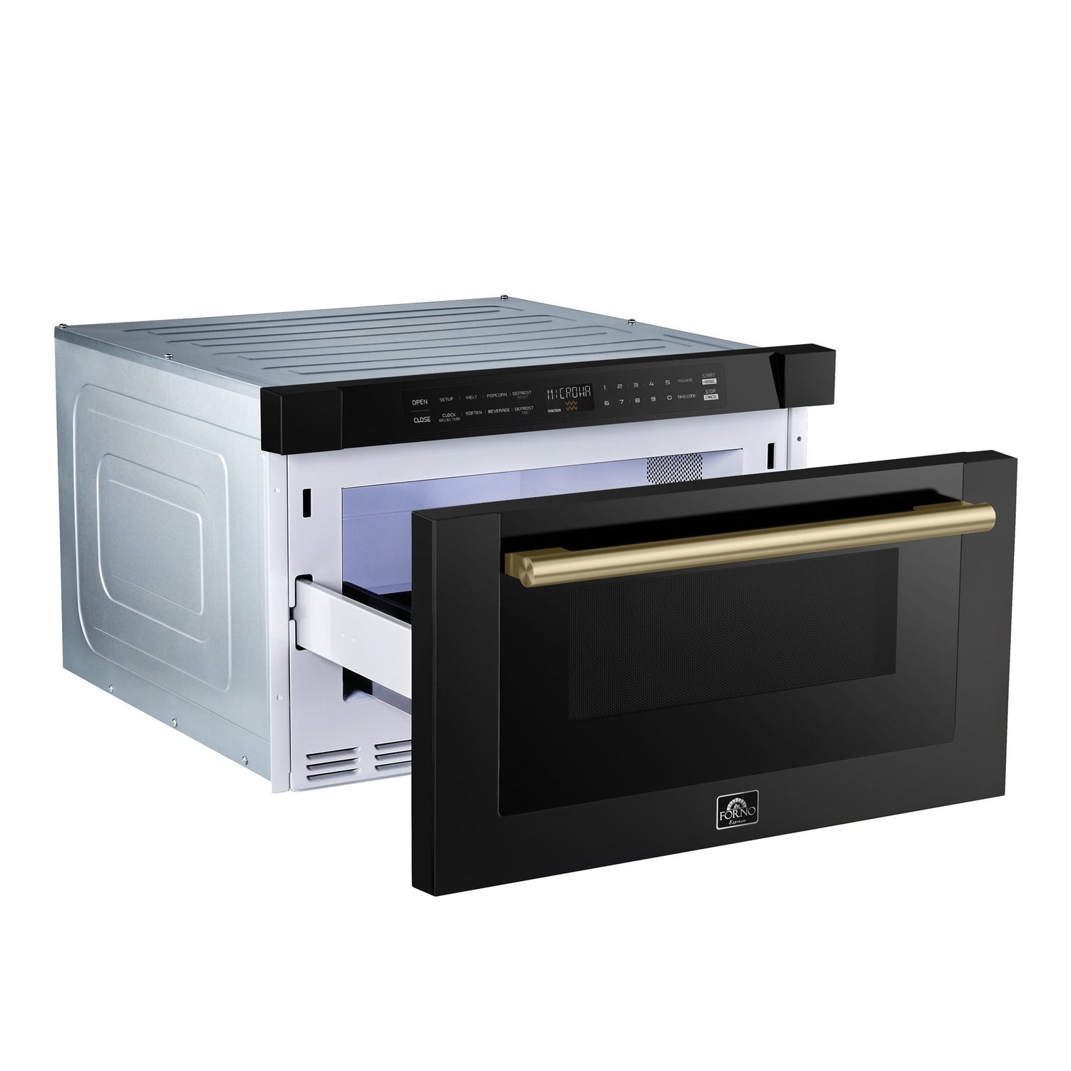 Forno Capoliveri Espresso 24-Inch Microwave Drawer, Black, 1.2 cu.ft, 1500 Watts, Built-In, Touch Control LCD Display, Auto-Touch Open/Close, 11 Power Levels, Sensor Cooking