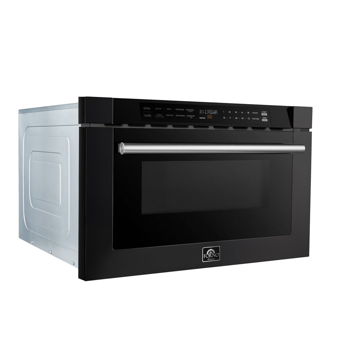 Forno Capoliveri Espresso 24-Inch Microwave Drawer, Black, 1.2 cu.ft, 1500 Watts, Built-In, Touch Control LCD Display, Auto-Touch Open/Close, 11 Power Levels, Sensor Cooking