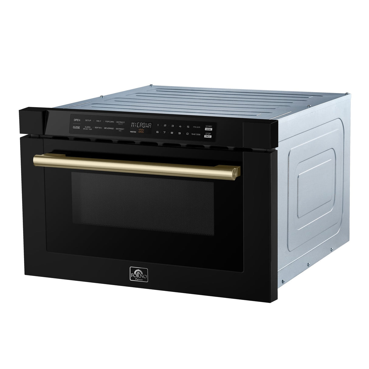 Forno Capoliveri Espresso 24-Inch Microwave Drawer, Black, 1.2 cu.ft, 1500 Watts, Built-In, Touch Control LCD Display, Auto-Touch Open/Close, 11 Power Levels, Sensor Cooking