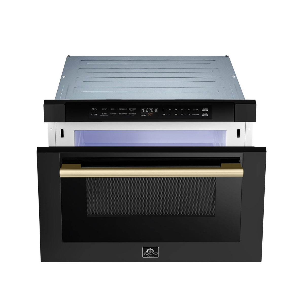 Forno Capoliveri Espresso 24-Inch Microwave Drawer, Black, 1.2 cu.ft, 1500 Watts, Built-In, Touch Control LCD Display, Auto-Touch Open/Close, 11 Power Levels, Sensor Cooking