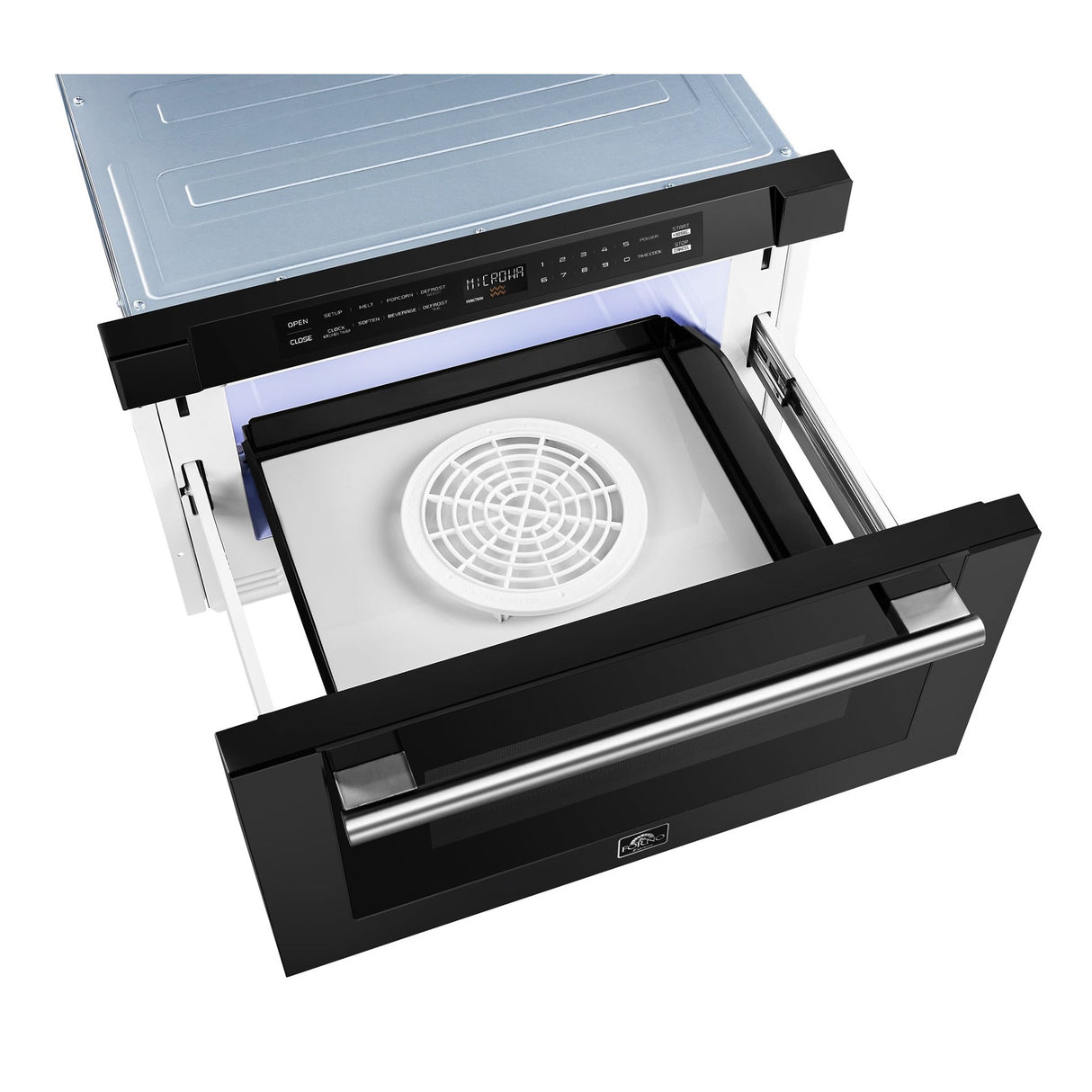 Forno Capoliveri Espresso 24-Inch Microwave Drawer, Black, 1.2 cu.ft, 1500 Watts, Built-In, Touch Control LCD Display, Auto-Touch Open/Close, 11 Power Levels, Sensor Cooking