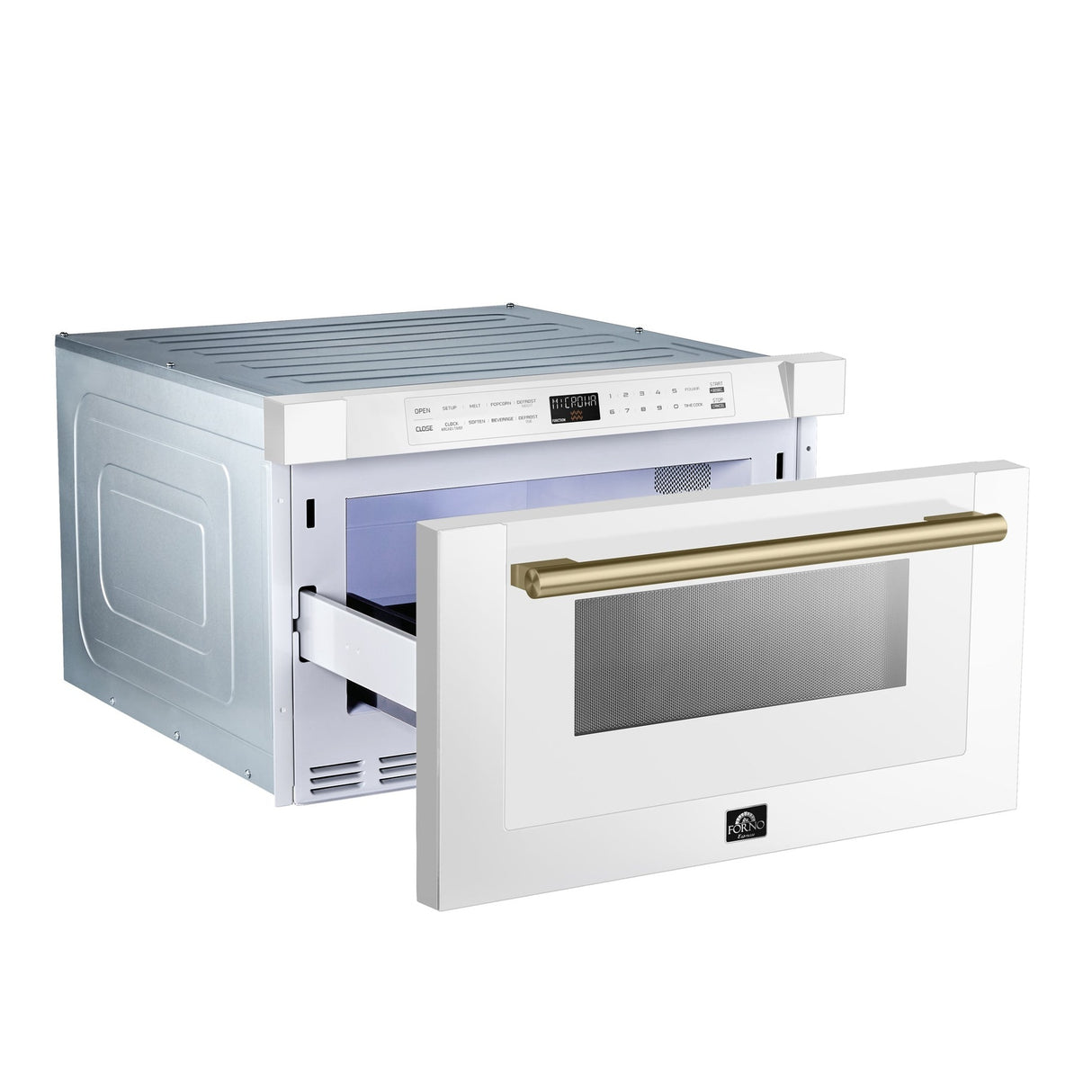 Forno Capoliveri Espresso 24-Inch Microwave Drawer, White, 1.2 cu.ft, 1500 Watts, Built-In, Touch Control LCD Display, Auto-Touch Open/Close, 11 Power Levels, Sensor Cooking