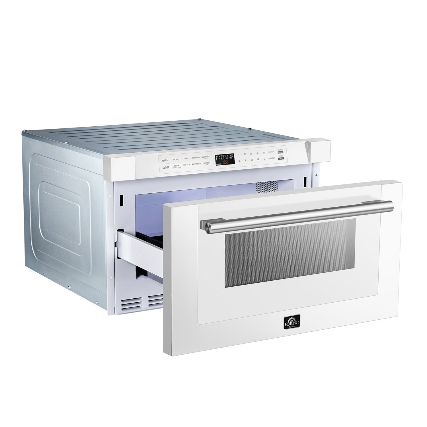 Forno Capoliveri Espresso 24-Inch Microwave Drawer, White, 1.2 cu.ft, 1500 Watts, Built-In, Touch Control LCD Display, Auto-Touch Open/Close, 11 Power Levels, Sensor Cooking