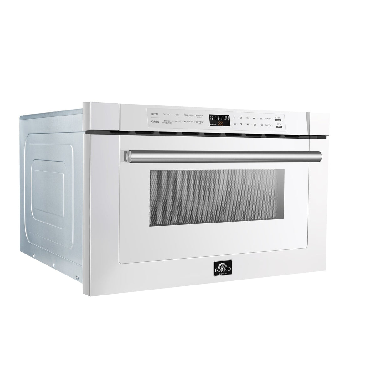 Forno Capoliveri Espresso 24-Inch Microwave Drawer, White, 1.2 cu.ft, 1500 Watts, Built-In, Touch Control LCD Display, Auto-Touch Open/Close, 11 Power Levels, Sensor Cooking