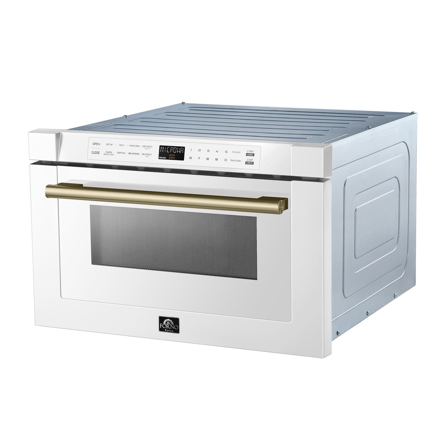 Forno Capoliveri Espresso 24-Inch Microwave Drawer, White, 1.2 cu.ft, 1500 Watts, Built-In, Touch Control LCD Display, Auto-Touch Open/Close, 11 Power Levels, Sensor Cooking