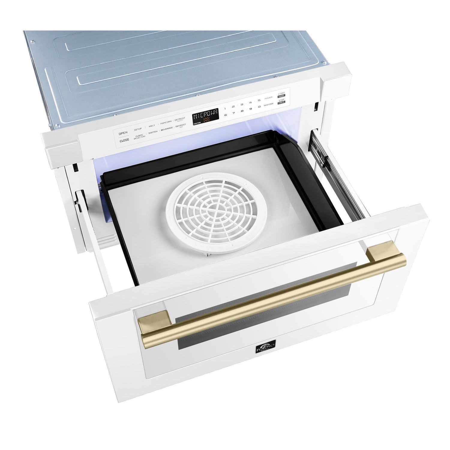 Forno Capoliveri Espresso 24-Inch Microwave Drawer, White, 1.2 cu.ft, 1500 Watts, Built-In, Touch Control LCD Display, Auto-Touch Open/Close, 11 Power Levels, Sensor Cooking